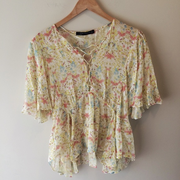 zara yellow floral top
